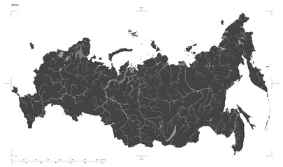 Russia shape isolated on white. Bilevel elevation map