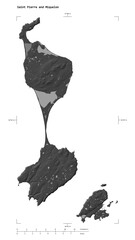 Saint Pierre and Miquelon shape isolated on white. Bilevel elevation map