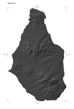 Montserrat shape isolated on white. Bilevel elevation map