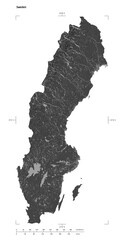 Sweden shape isolated on white. Bilevel elevation map