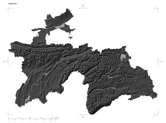 Tajikistan shape isolated on white. Bilevel elevation map © zelwanka