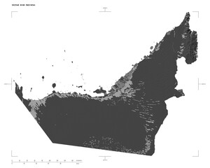 United Arab Emirates shape isolated on white. Bilevel elevation map