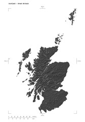 Obraz premium Scotland - Great Britain shape isolated on white. Bilevel elevation map