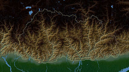 Bhutan outlined. Physical elevation map © zelwanka
