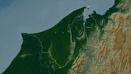 Brunei outlined. Physical elevation map © zelwanka