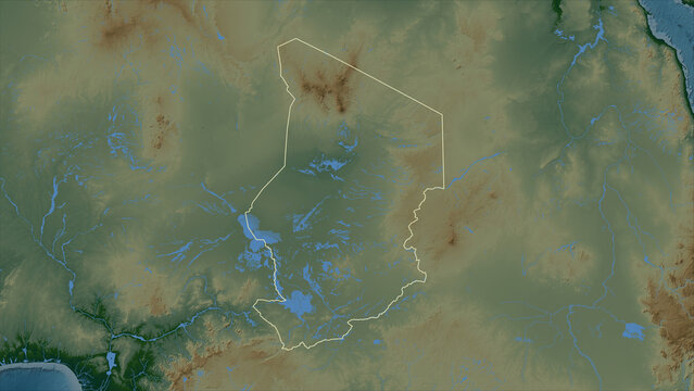 Chad outlined. Physical elevation map