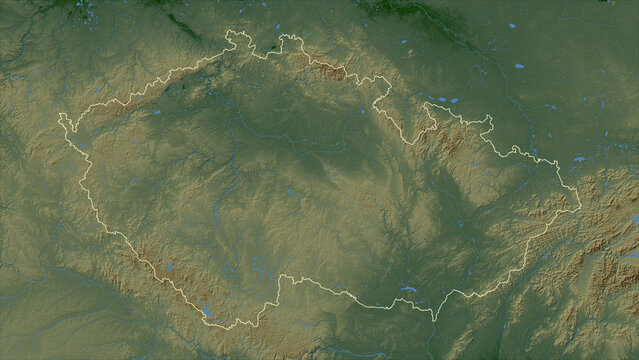Czechia outlined. Physical elevation map