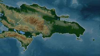 Dominican Republic outlined. Physical elevation map - obrazy, fototapety, plakaty