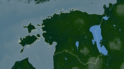 Estonia outlined. Physical elevation map