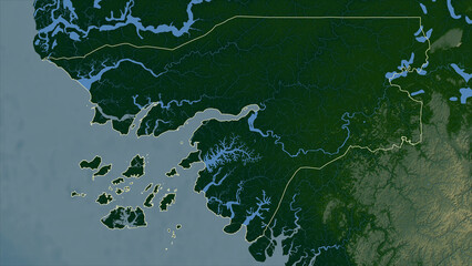 Guinea-Bissau outlined. Physical elevation map © zelwanka