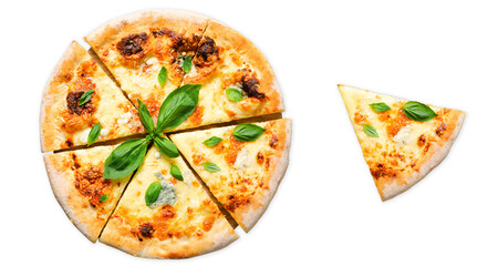 Four Cheese Pizza, Freshly Baked Pizza on White Background