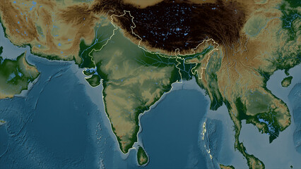 India outlined. Physical elevation map - obrazy, fototapety, plakaty