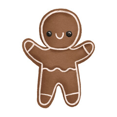 Christmas gingerbread in the shape of a man with white icing. Winter sweets. Hand drawn illustration for New Year holidays
