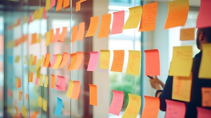 Brainstorming session with sticky notes , Brainstorming session, sticky notes