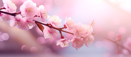 A branch of cherry blossoms with pink flowers