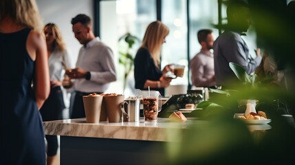 Coffee break with colleagues in an empty blurry space , Coffee break, colleagues, empty blurry space