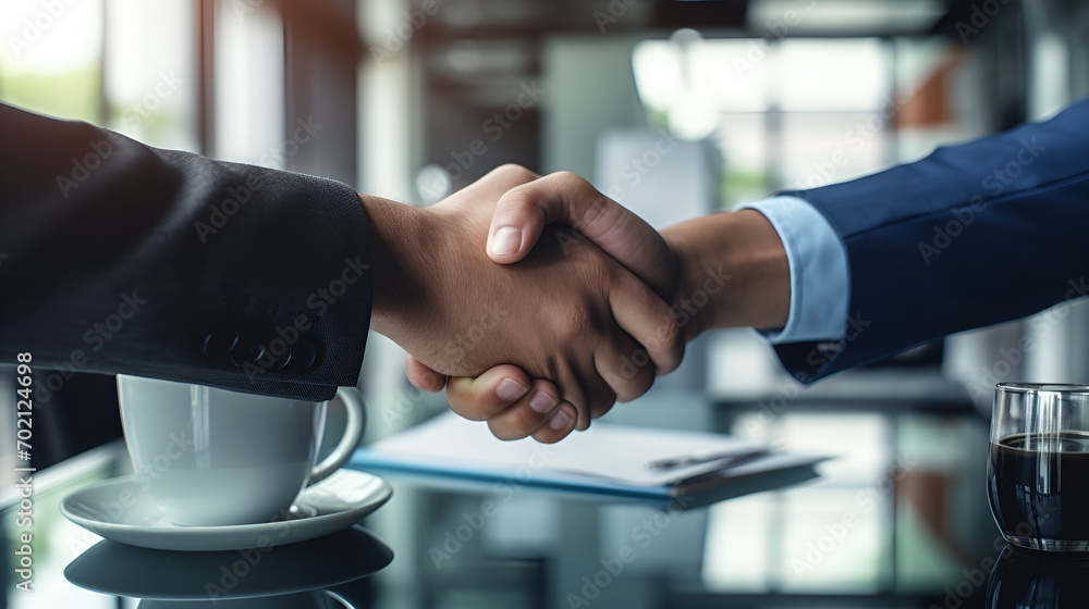 Aufkleber handshake with a client in an empty blurry space , handshake with client, empty blurry space