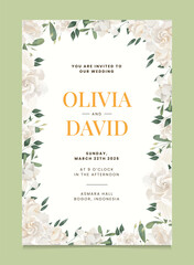 Cream Gardenia Flower Wedding Invitation Template