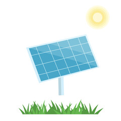Vector Isolated Solar Panels Illustration. Isolated Sun panels with  shining sun and fresh grass design elements. Isolated on white background.