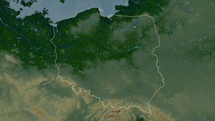 Poland outlined. Physical elevation map © zelwanka