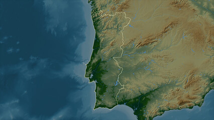 Portugal outlined. Physical elevation map