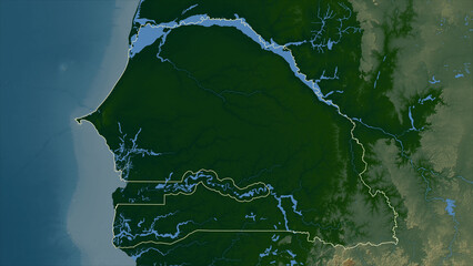 Senegal outlined. Physical elevation map © zelwanka