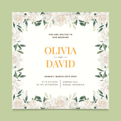 Cream Gardenia Flower Wedding Invitation Template