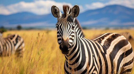 Fototapeta na wymiar Zebra on grassland contributing to a healthy ecosystem , Zebra, grassland, healthy ecosystem
