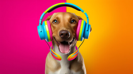 Funny dog with headphones
