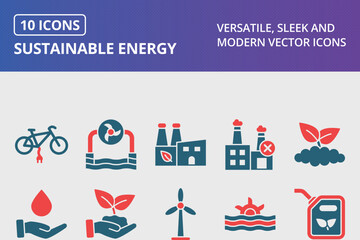 Sustainable Energy Glyph Two Color Icons Set - obrazy, fototapety, plakaty