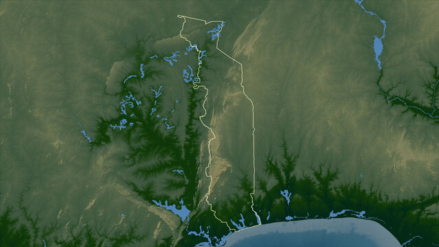 Togo outlined. Physical elevation map