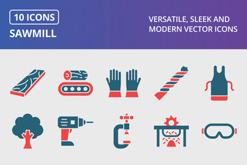 Sawmill Glyph Two Color Icons Set