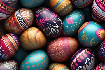 Fototapeta na wymiar Seamless Easter Pattern of Colorful Painted Easter Eggs