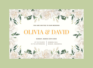 Cream Gardenia Flower Wedding Invitation Template