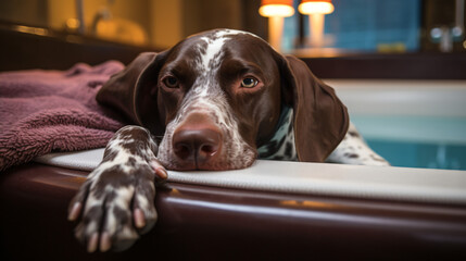 German shorthaired pointer relaxes