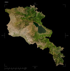 Armenia shape isolated on black. Low-res satellite map © zelwanka