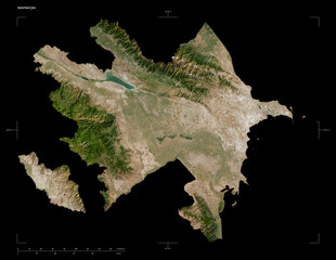 Azerbaijan shape isolated on black. Low-res satellite map © zelwanka