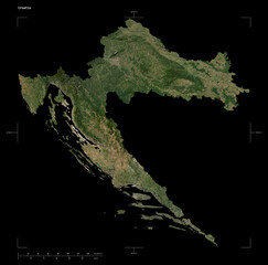 Croatia shape isolated on black. Low-res satellite map
