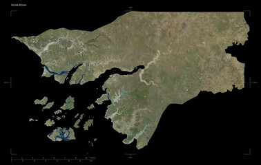 Guinea-Bissau shape isolated on black. Low-res satellite map