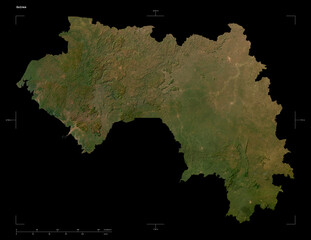 Guinea shape isolated on black. Low-res satellite map