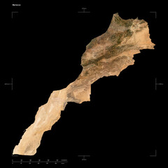 Morocco shape isolated on black. Low-res satellite map