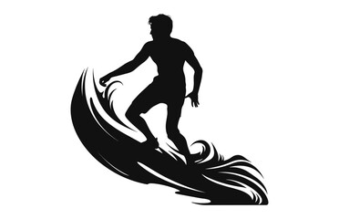 A Surfer doing surfing on ocean wave vector Silhouette