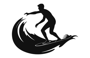 A Surfer doing surfing on ocean wave vector Silhouette - obrazy, fototapety, plakaty