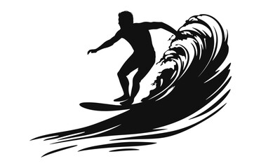 Surfing with Surfboard black silhouette vector isolated on a white background