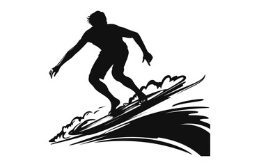 Surfing with Surfboard black silhouette vector isolated on a white background
