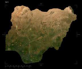 Nigeria shape isolated on black. Low-res satellite map © zelwanka