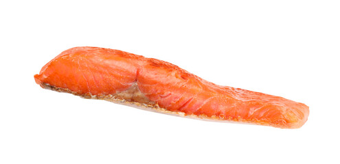 Piece of tasty grilled salmon isolated on white