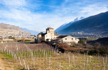 Aerial view Castle of Sarriod de La Tour Aosta Valley Italy