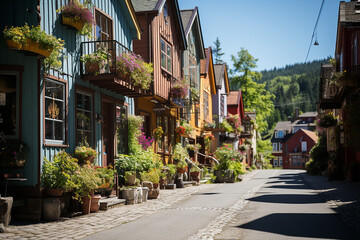Naklejka premium Generative AI - A street in a small town in Norway