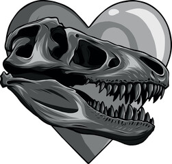 monochromatic Dinosaur Skull Of T-Rex Skull in the heart